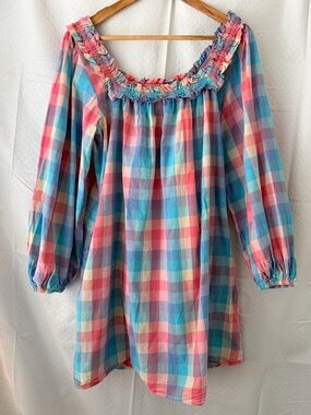 Ophelia & Indigo Pastel Plaid Ruffled Babydoll dress